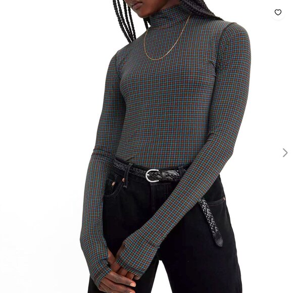 NWT Levi’s | Brown & Blue Mock Neck Mammoth Second Skin Top | Size Large - Picture 1 of 13
